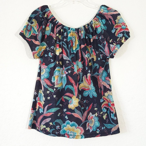 New York & Company Tops - New York & Company Floral Mesh Bow Back Shirt
